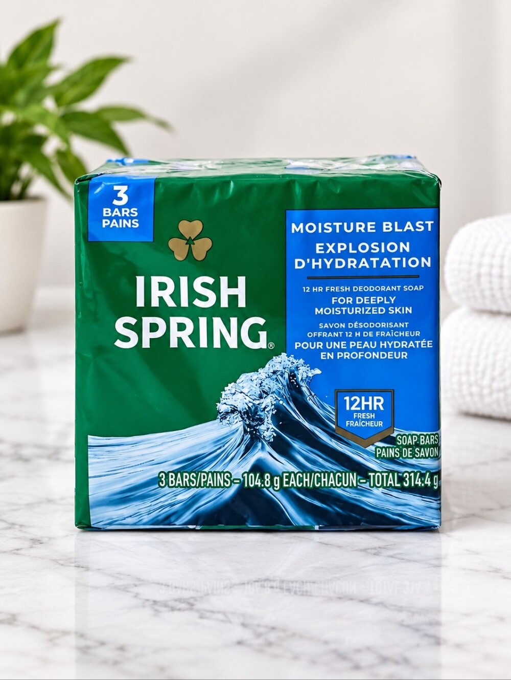 Irish Spring Moisture Blast Deodorant Soap 3 Bar Pack 12HR Fresh Sealed